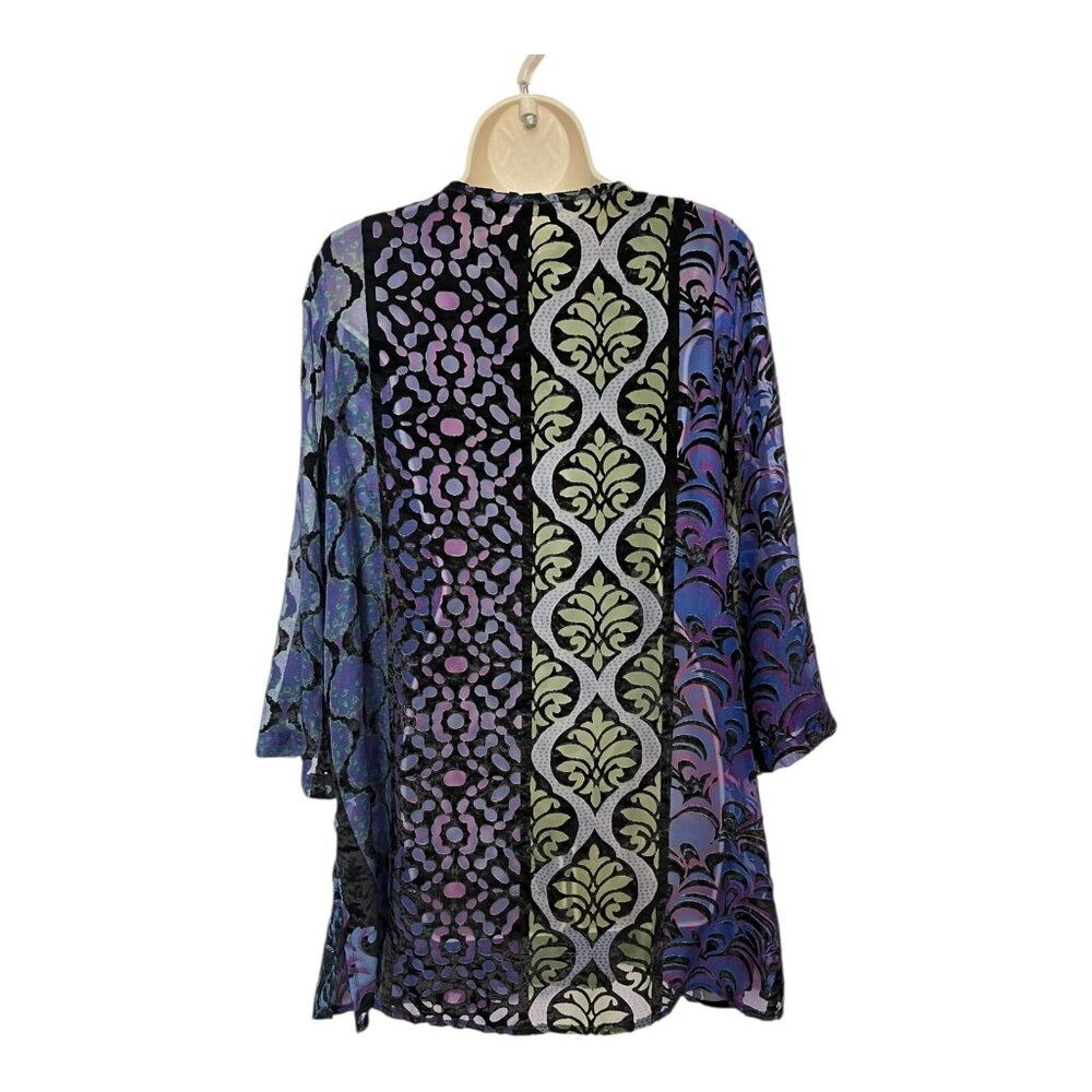 Soft Surroundings L Vistosta Tunic Top Burnout Velvet Semi-Sheer Beaded - Picture 5 of 10